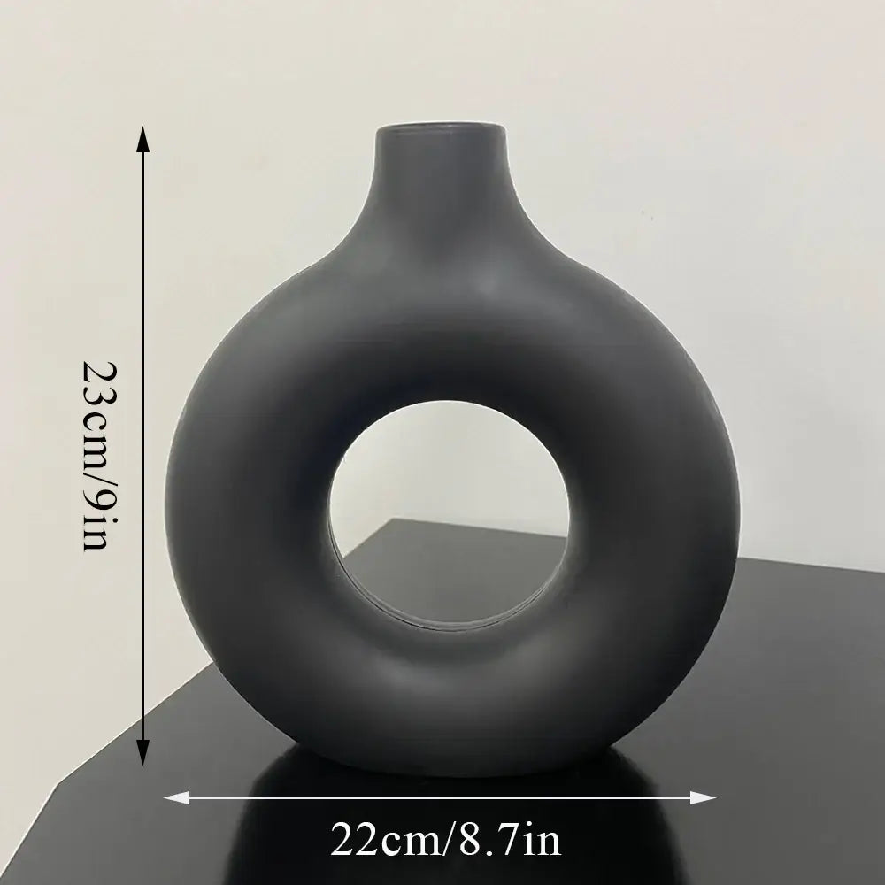 Black Ceramic Donut Vase