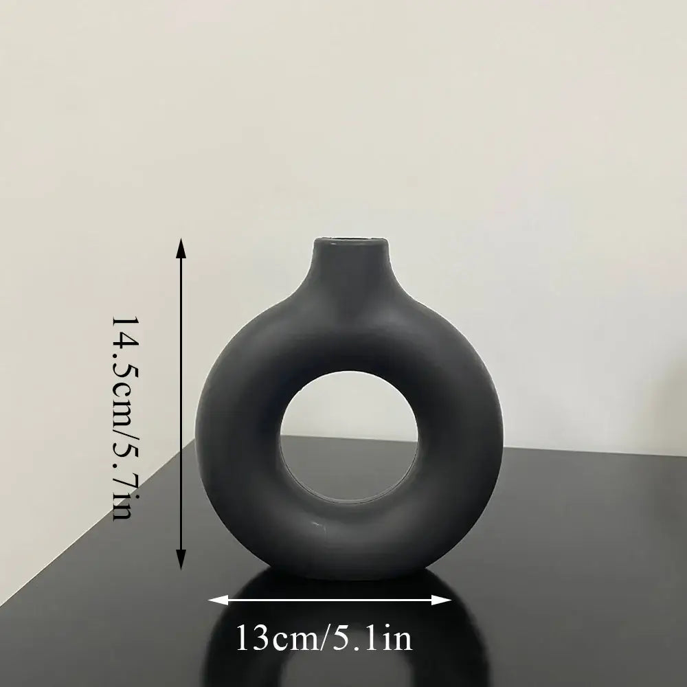 Black Ceramic Donut Vase