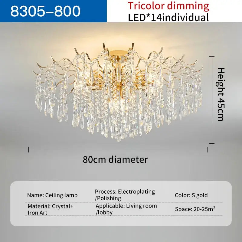 Gold Branching Crystal Chandelier 6 To 14 Heads