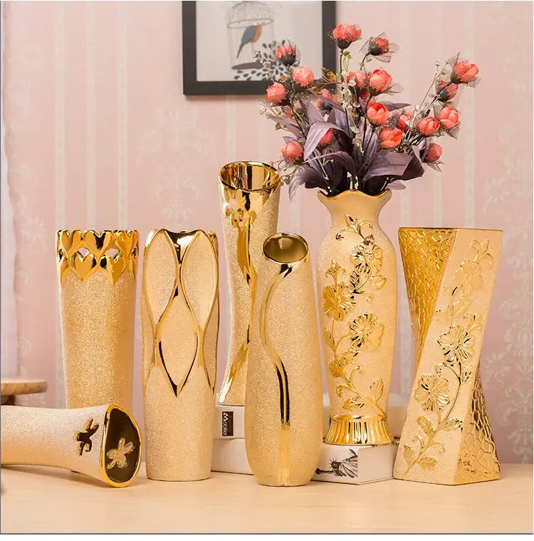 Gold Cream Ceramic Vase Set