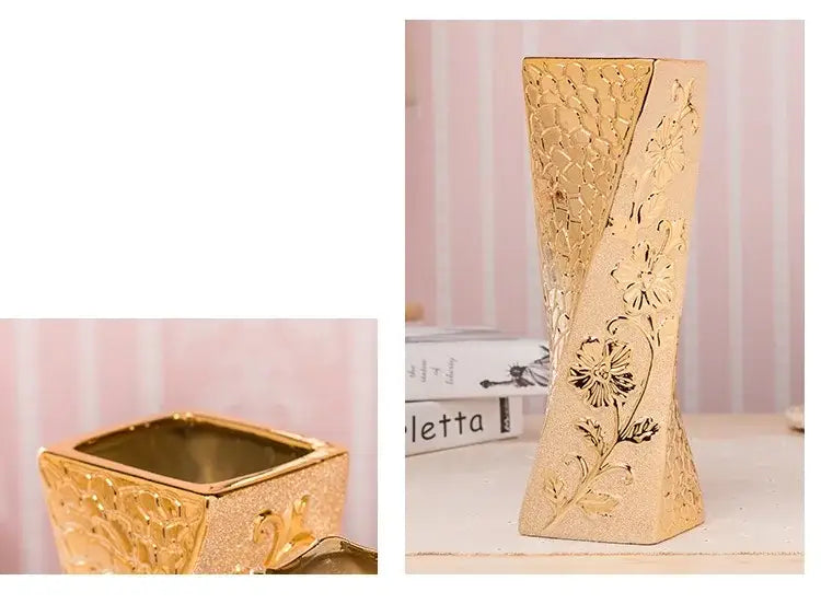 Gold Cream Ceramic Vase Set