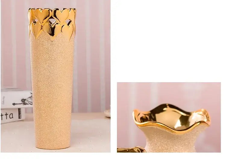 Gold Cream Ceramic Vase Set