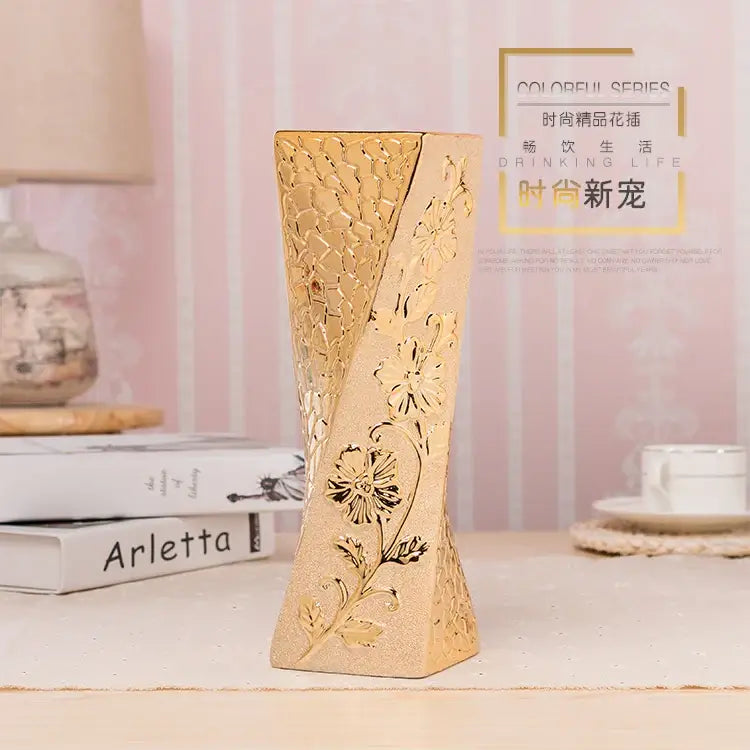 Gold Cream Ceramic Vase Set