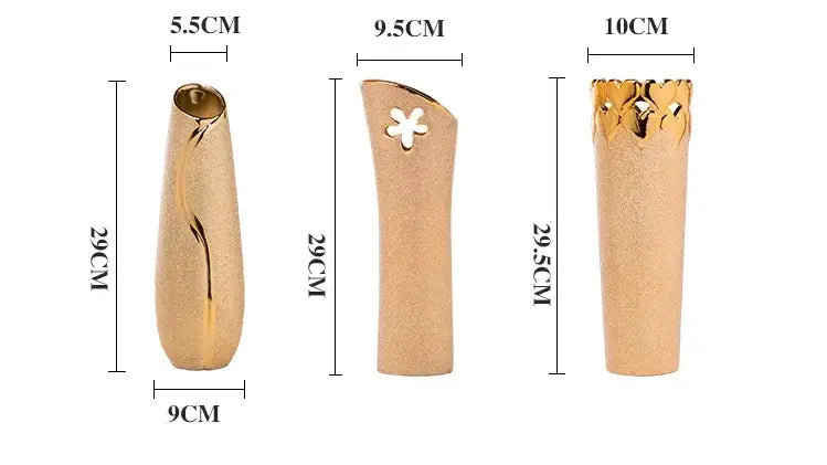 Gold Cream Ceramic Vase Set