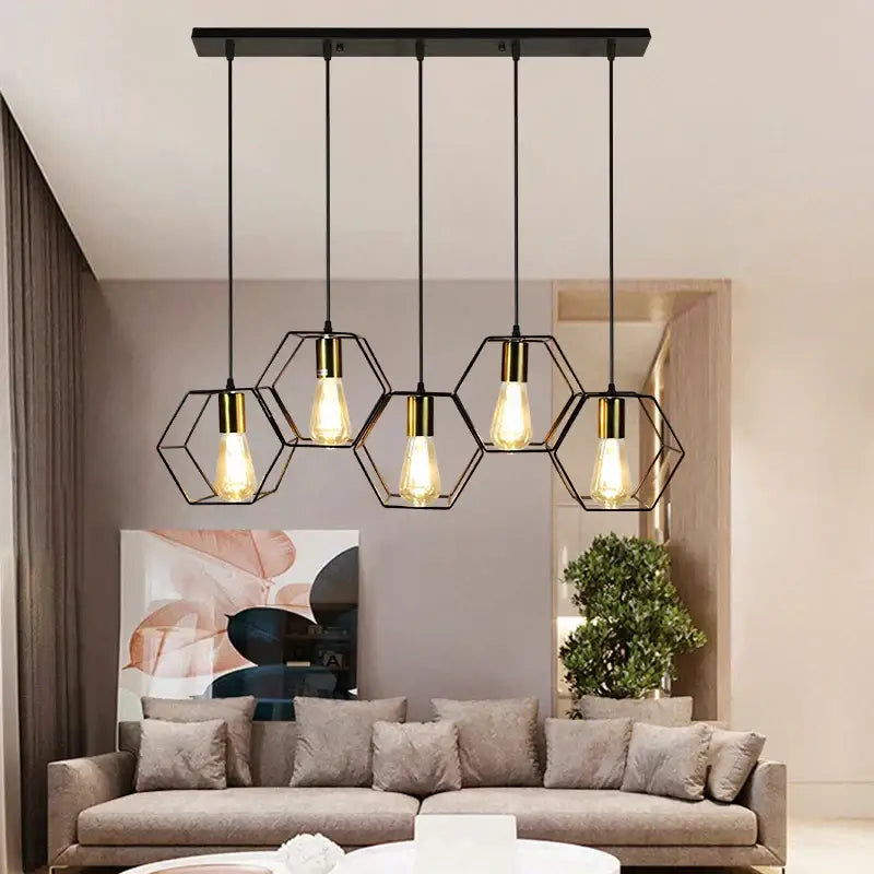 Black Brass LED 5-Head Geometric Chandelier