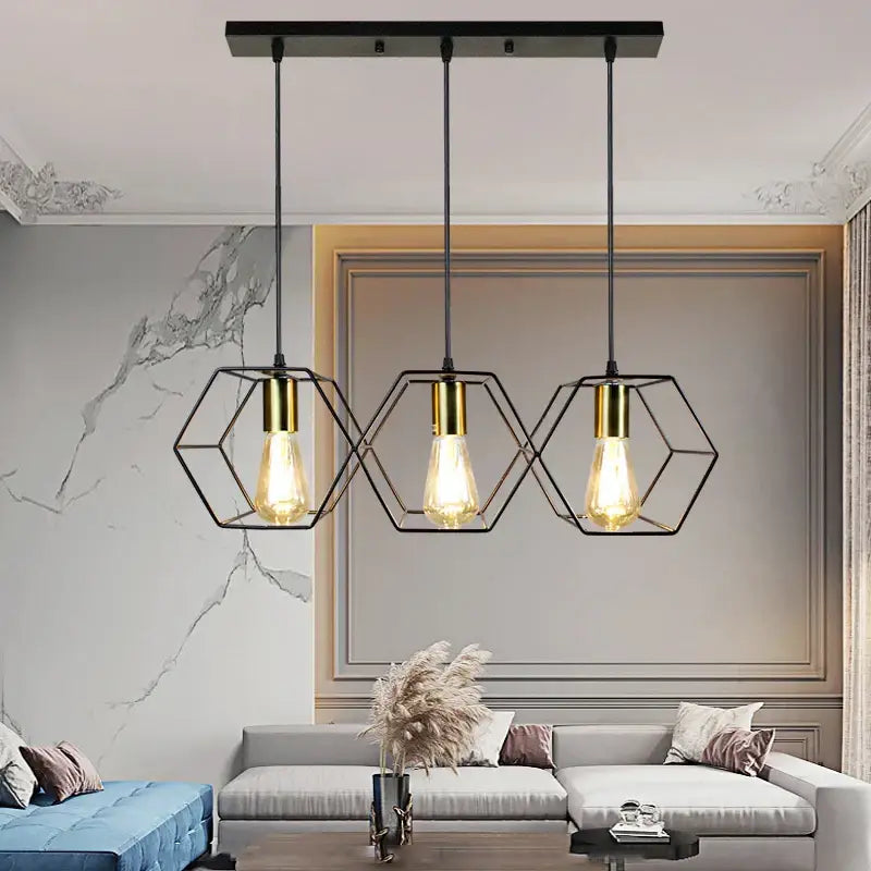 Black Brass LED 5-Head Geometric Chandelier