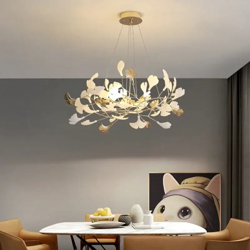 Gold Ginkgo Leaf Chandelier 150cm Custom