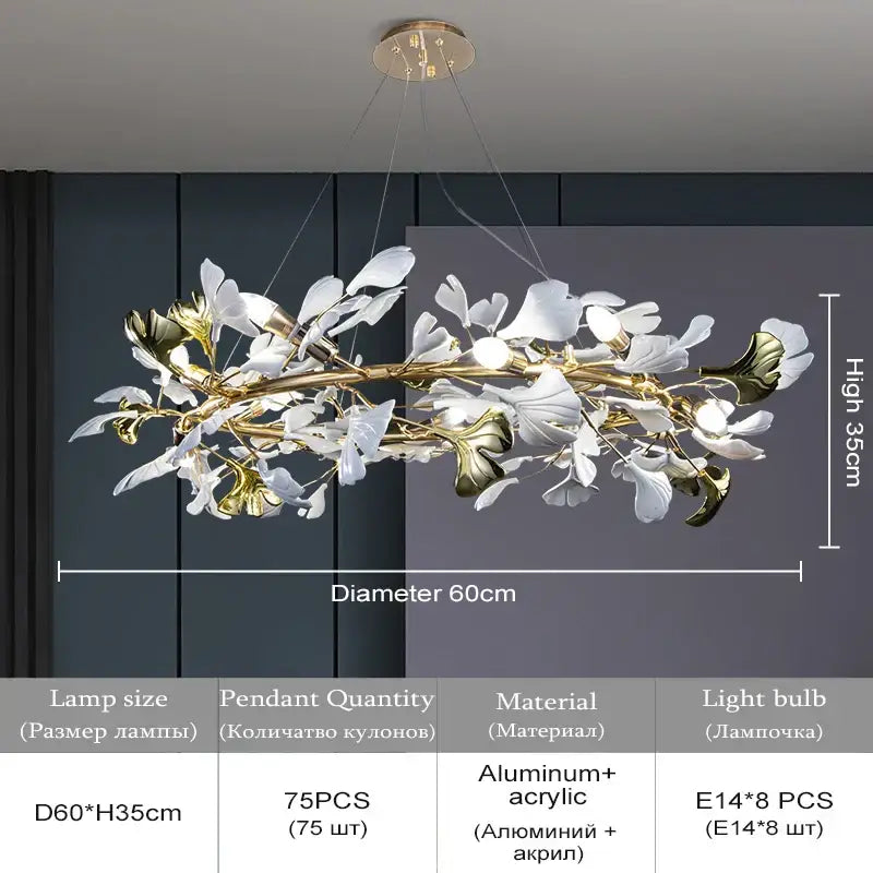 Gold Crystal Leaf Chandelier Nordic Silver Option