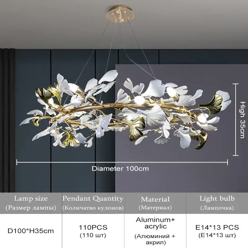 Gold Crystal Leaf Chandelier Nordic Silver Option