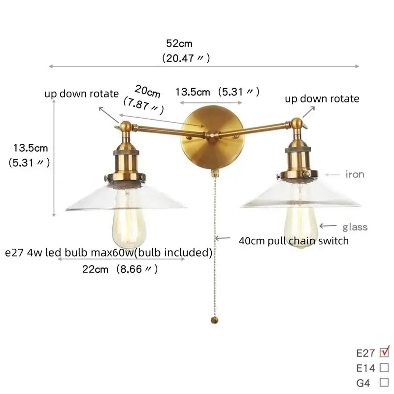 Chrome Glass Wall Sconce Dual-Light Industrial