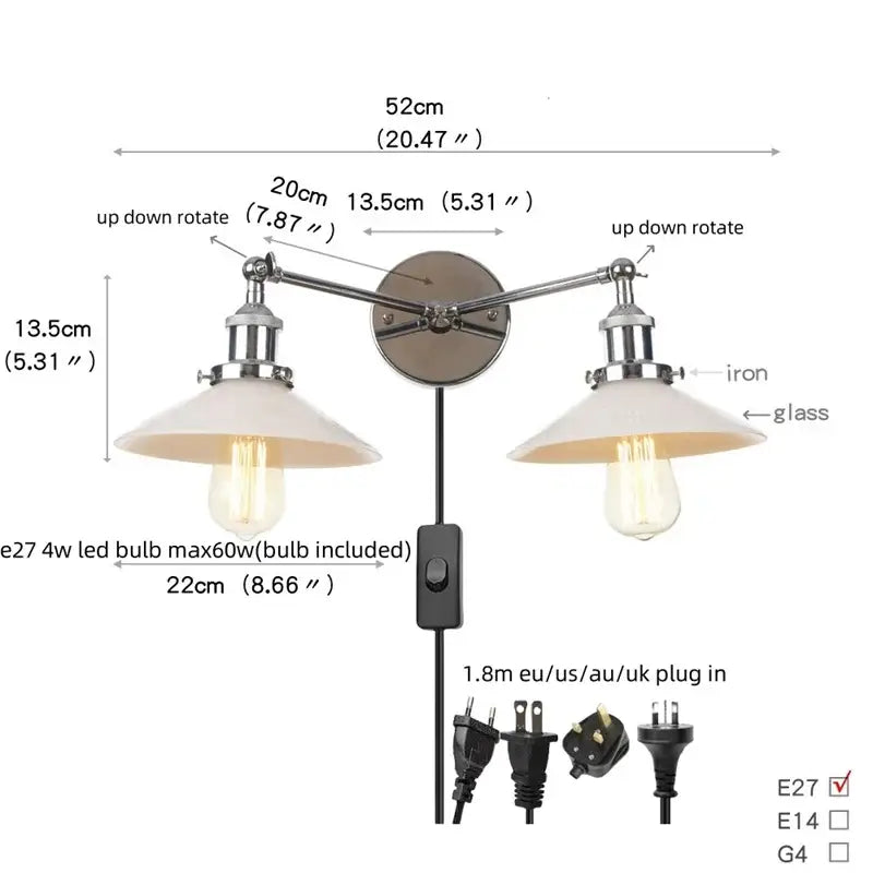 Chrome Glass Wall Sconce Dual-Light Industrial