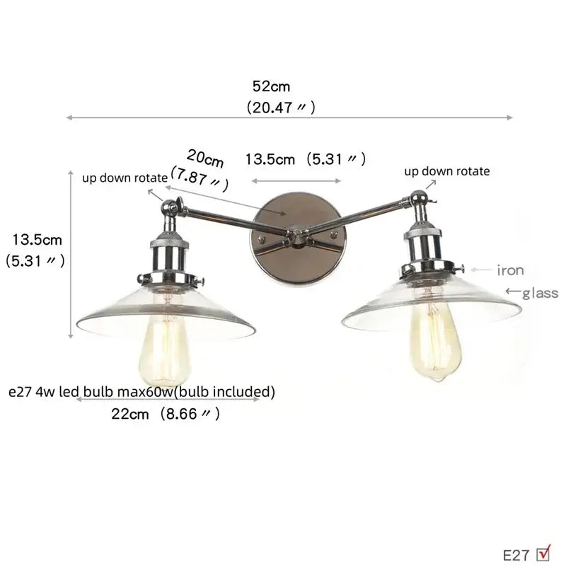 Chrome Glass Wall Sconce Dual-Light Industrial
