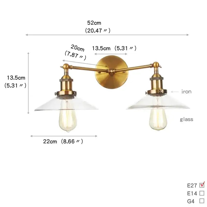 Chrome Glass Wall Sconce Dual-Light Industrial