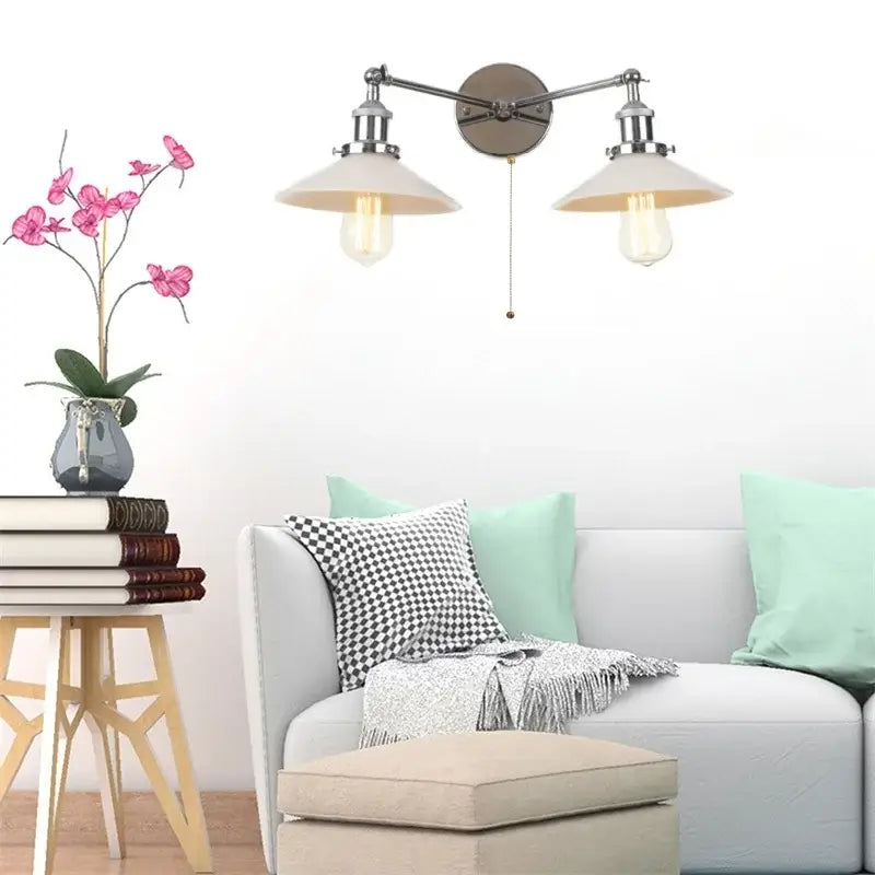 Chrome Glass Wall Sconce Dual-Light Industrial