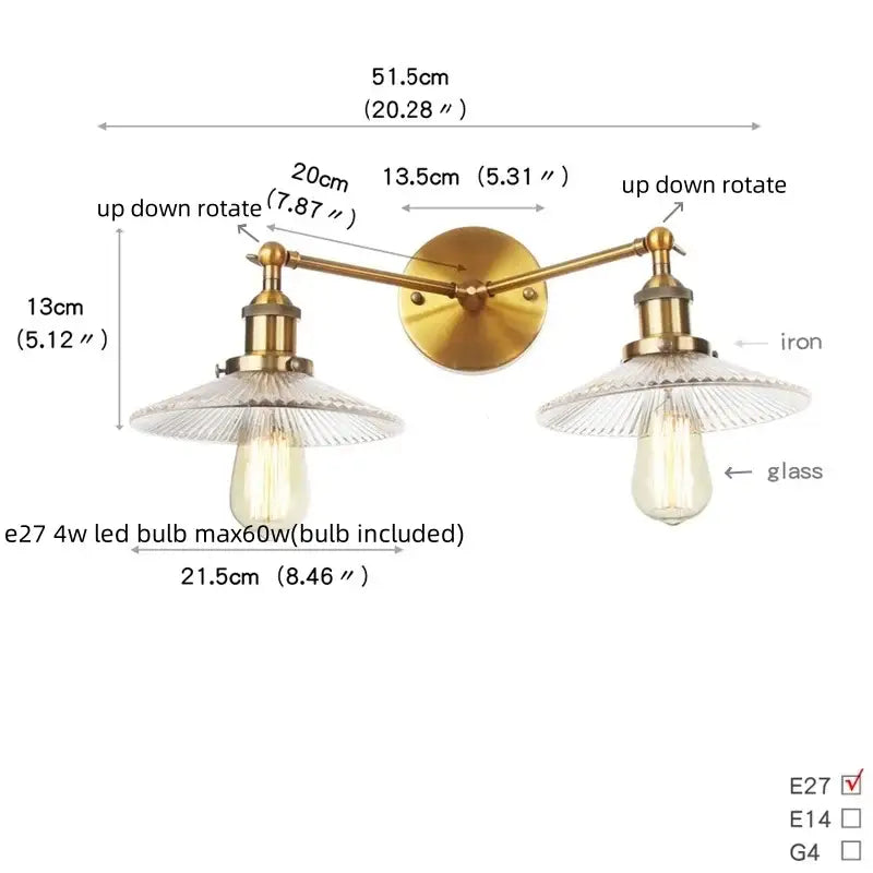 Chrome Glass Wall Sconce Dual-Light Industrial