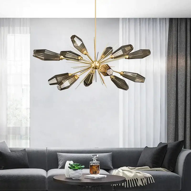 Gold Starburst Glass Chandelier