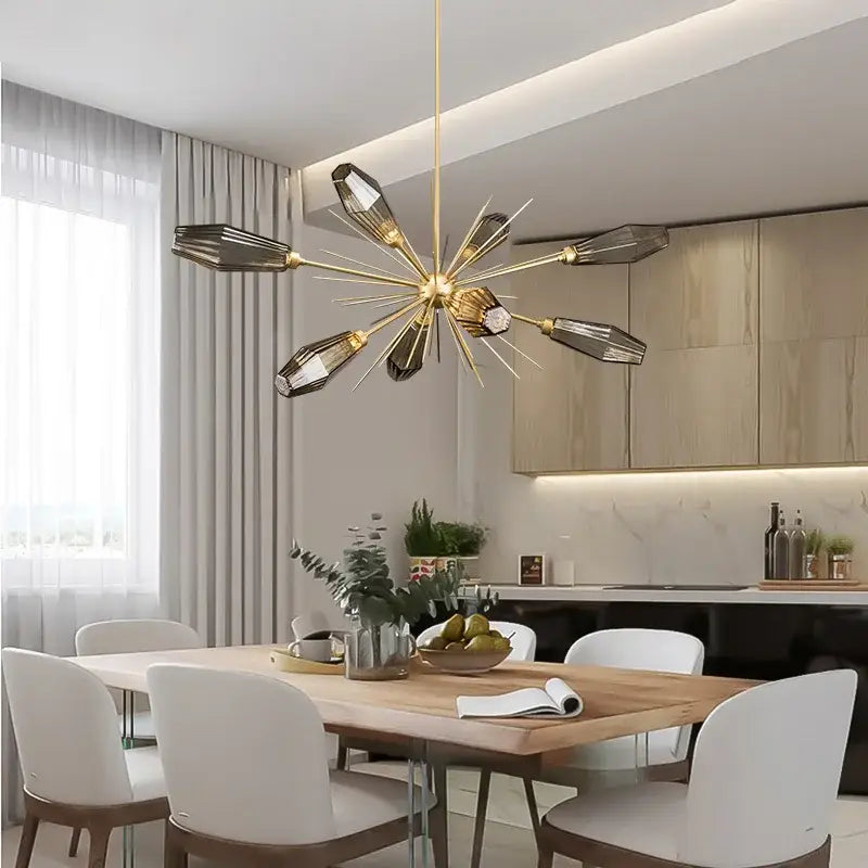 Gold Starburst Glass Chandelier