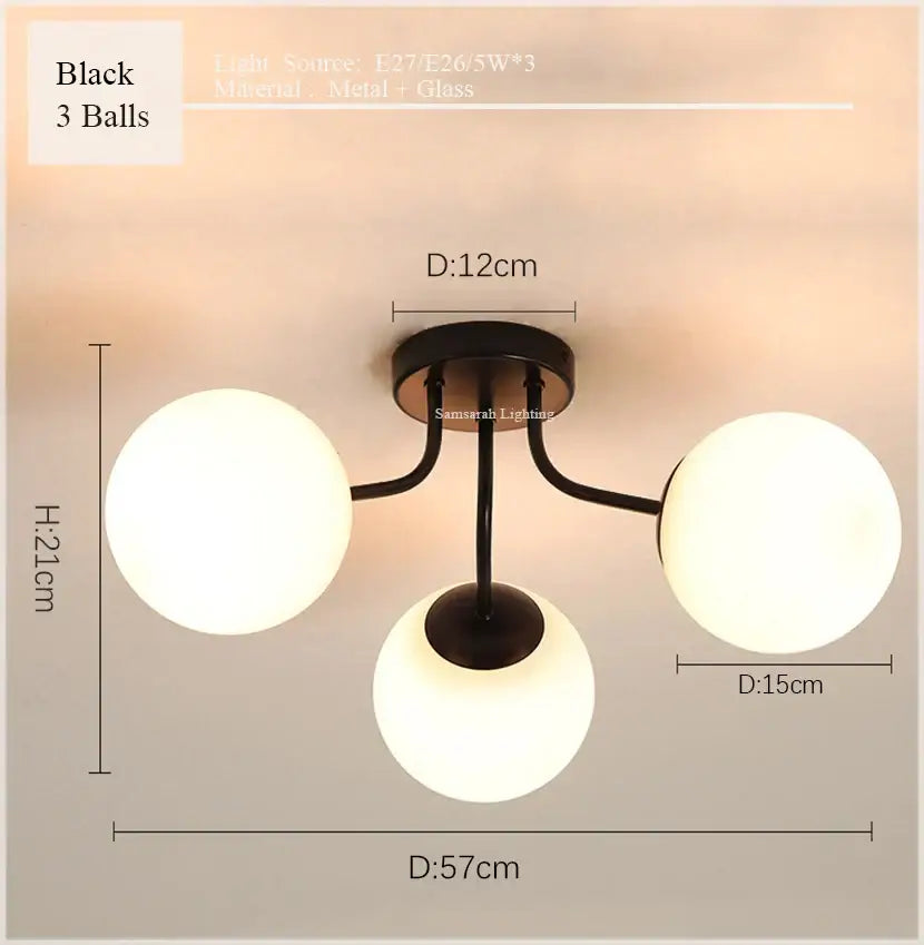 Black Glass Ball Ceiling Light