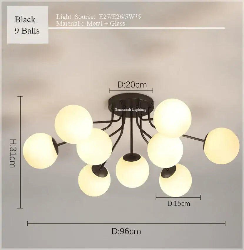 Black Glass Ball Ceiling Light