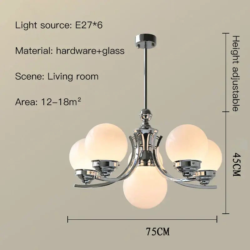 Chrome Glass 6-Head Ball Chandelier