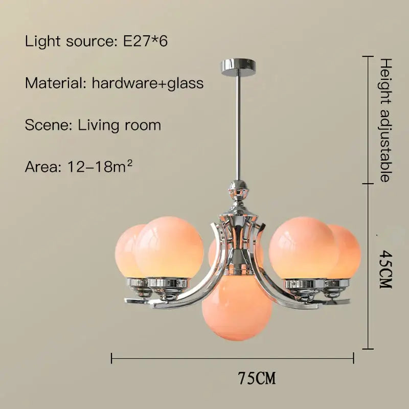 Chrome Glass 6-Head Ball Chandelier
