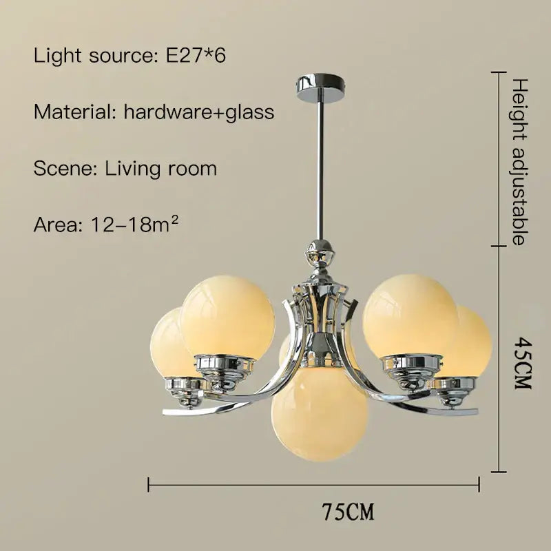 Chrome Glass 6-Head Ball Chandelier