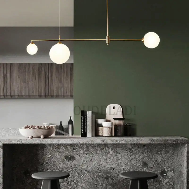 Brass Glass Ball Chandelier 6-Head
