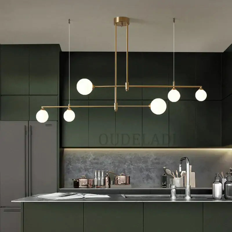 Brass Glass Ball Chandelier 6-Head