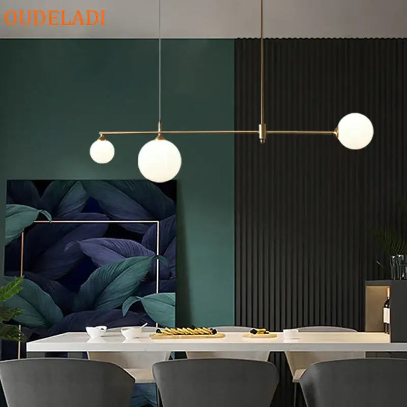 Brass Glass Ball Chandelier 6-Head