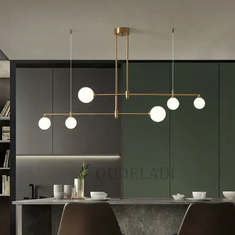 Brass Glass Ball Chandelier 6-Head
