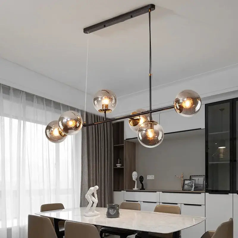 Black Smoke Glass Ball Chandelier 5-Light