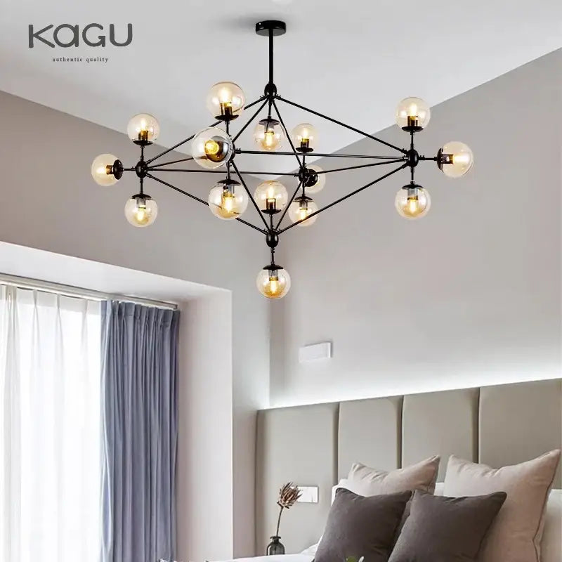 Black Glass Ball Chandelier 15-Head