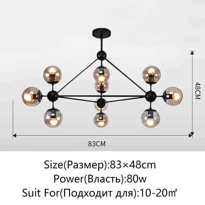 Black Glass Ball Chandelier 15-Head