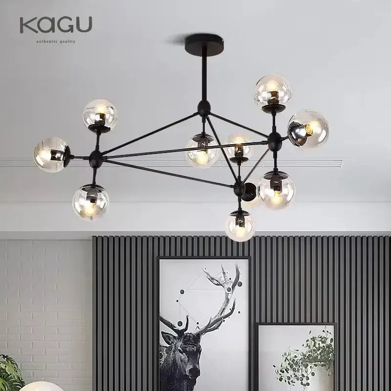 Black Glass Ball Chandelier 15-Head