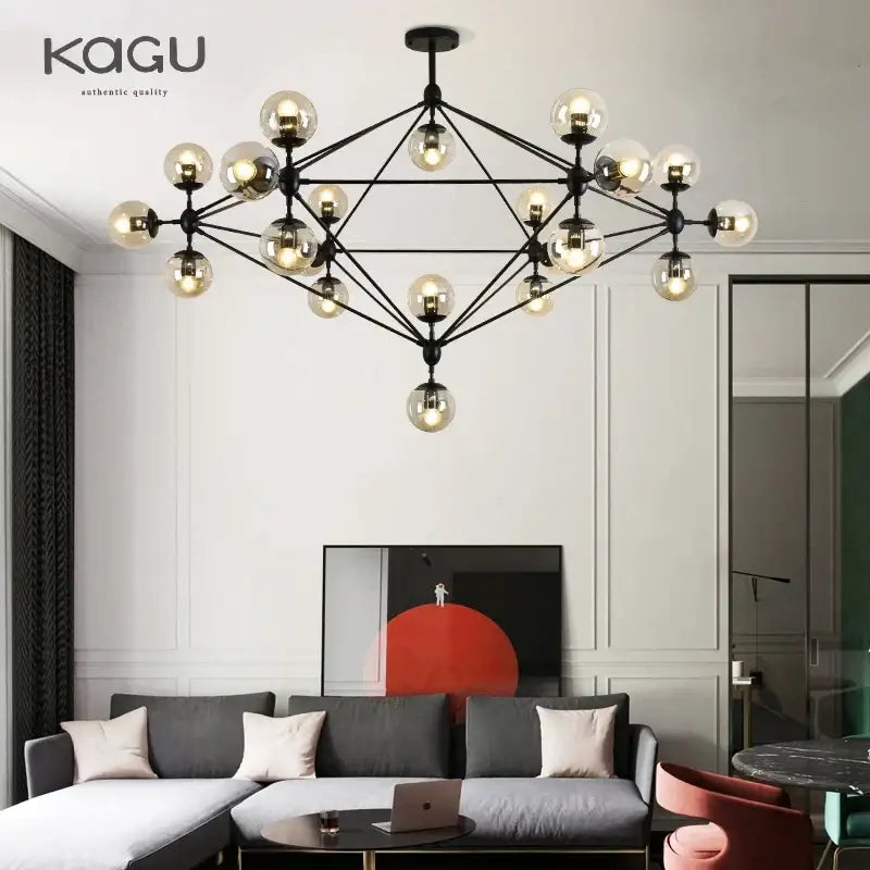 Black Glass Ball Chandelier 15-Head