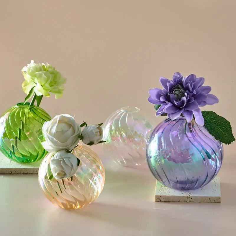 Peach Ribbed Glass Vase