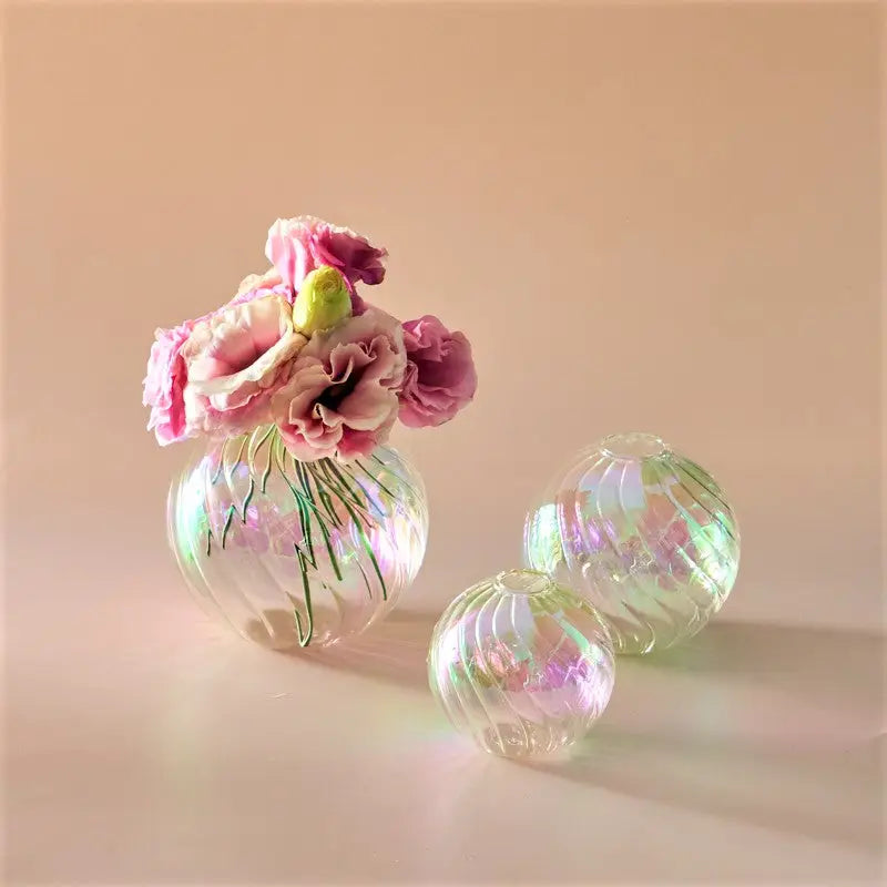 Peach Ribbed Glass Vase