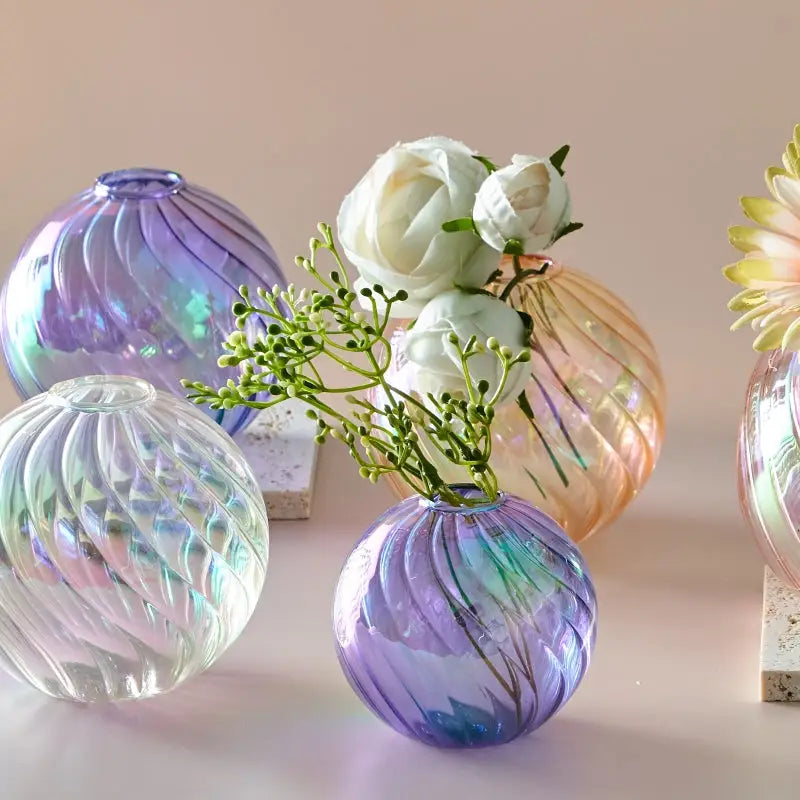Peach Ribbed Glass Vase