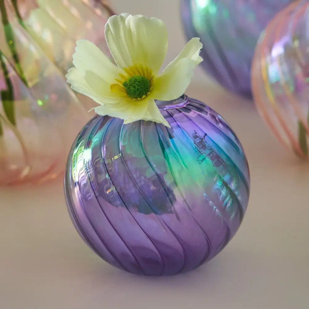 Peach Ribbed Glass Vase