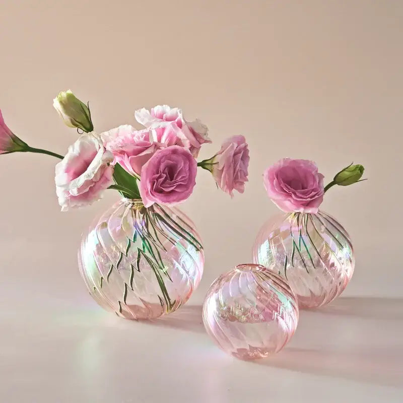 Peach Ribbed Glass Vase
