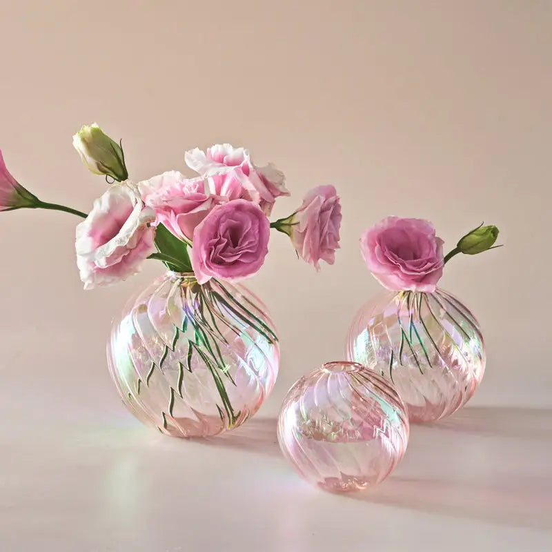 Peach Ribbed Glass Vase