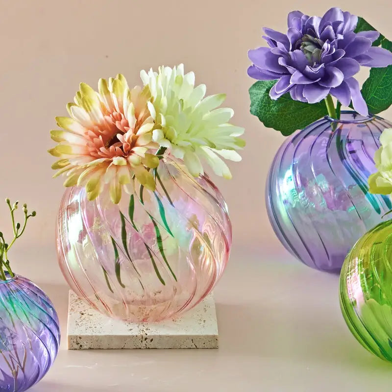 Peach Ribbed Glass Vase