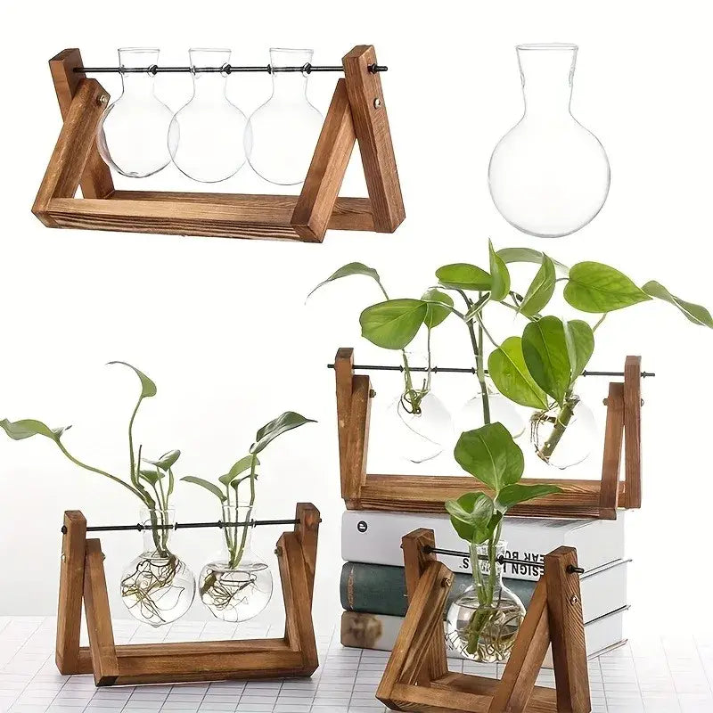 Wood Glass Propagation Vase
