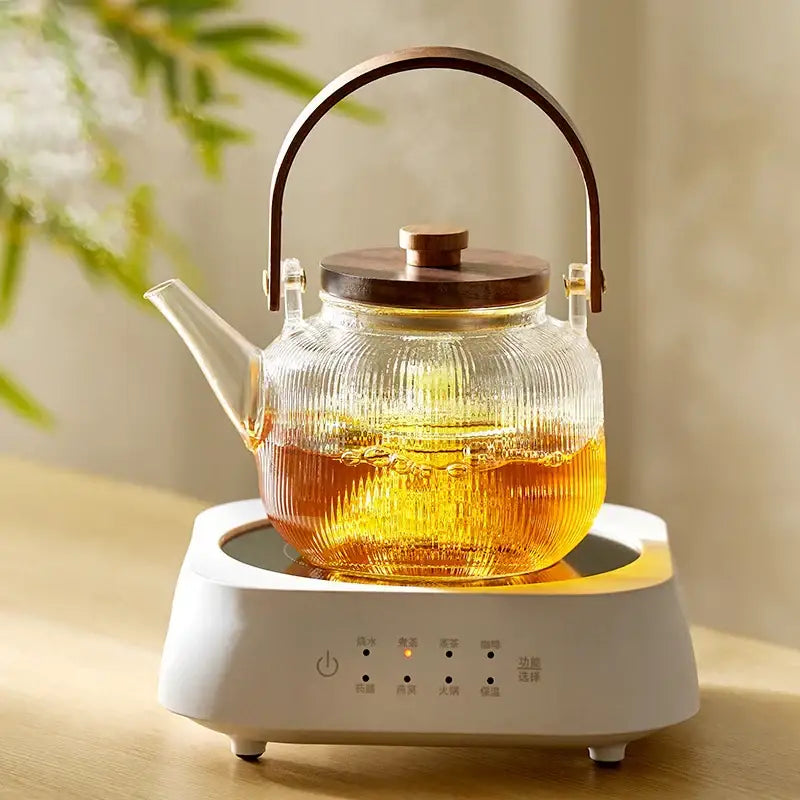 Glass Wooden Handle Teapot