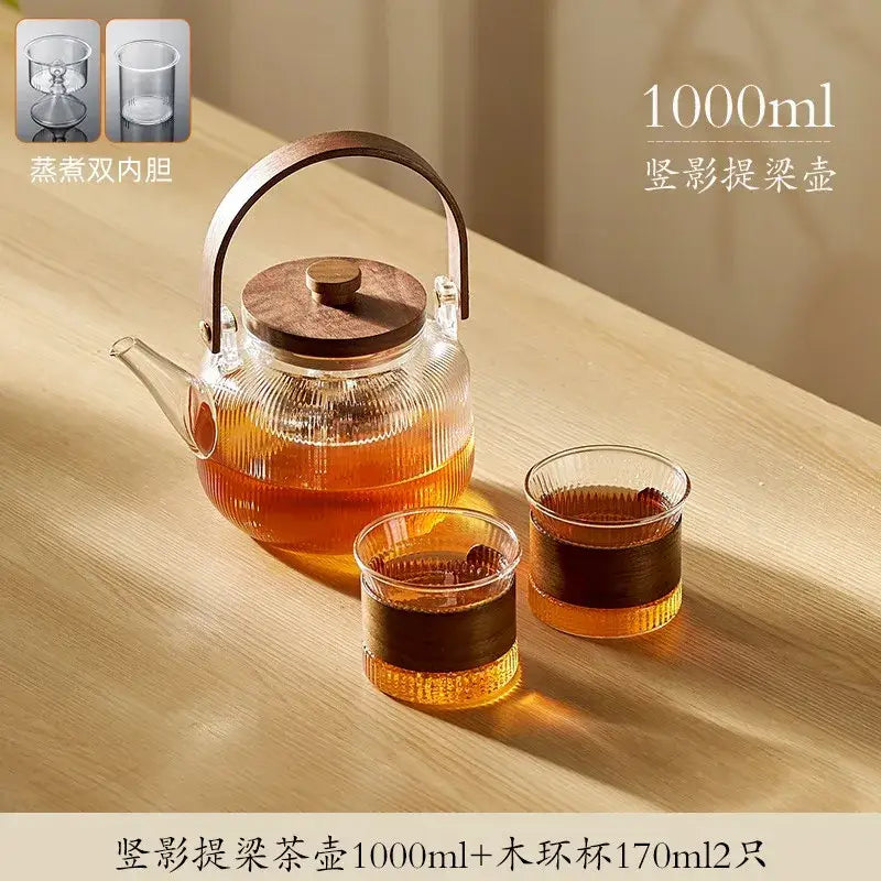 Glass Wooden Handle Teapot