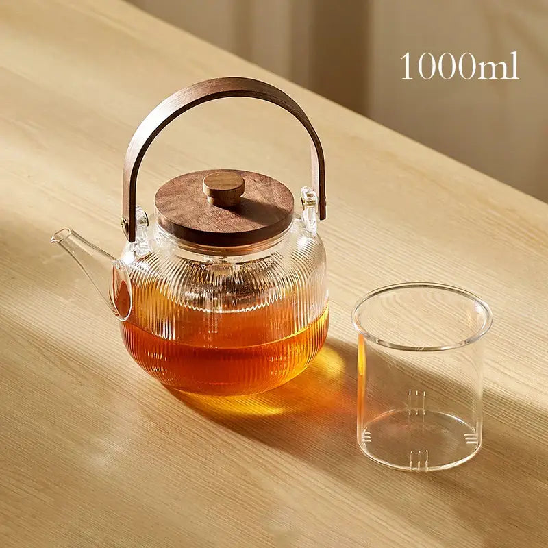 Glass Wooden Handle Teapot