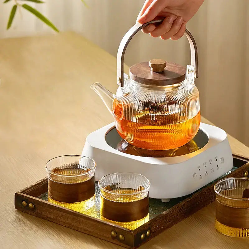 Glass Wooden Handle Teapot