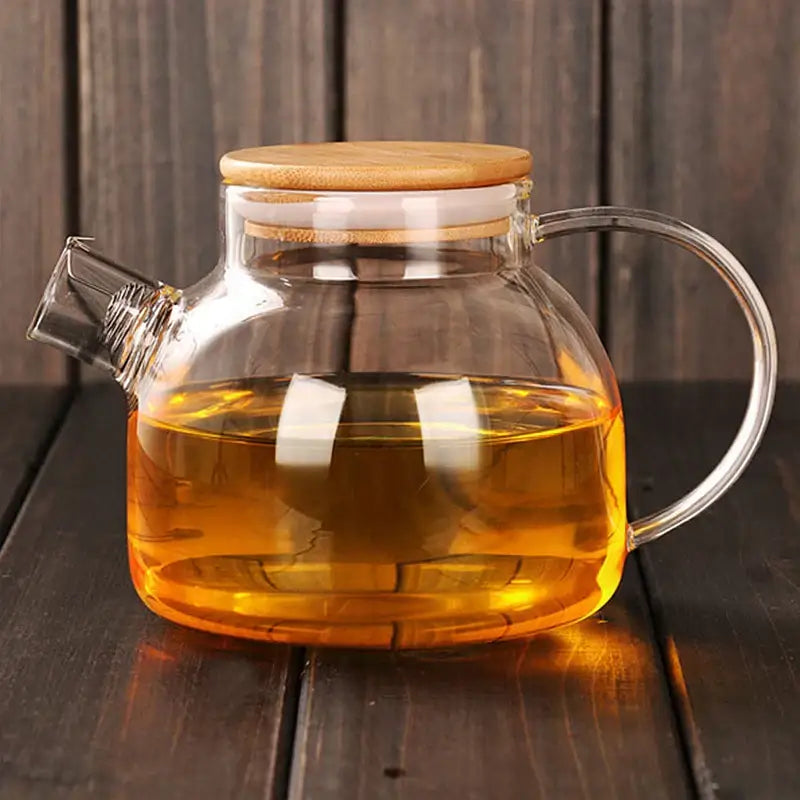 Glass Wood Lid Teapot