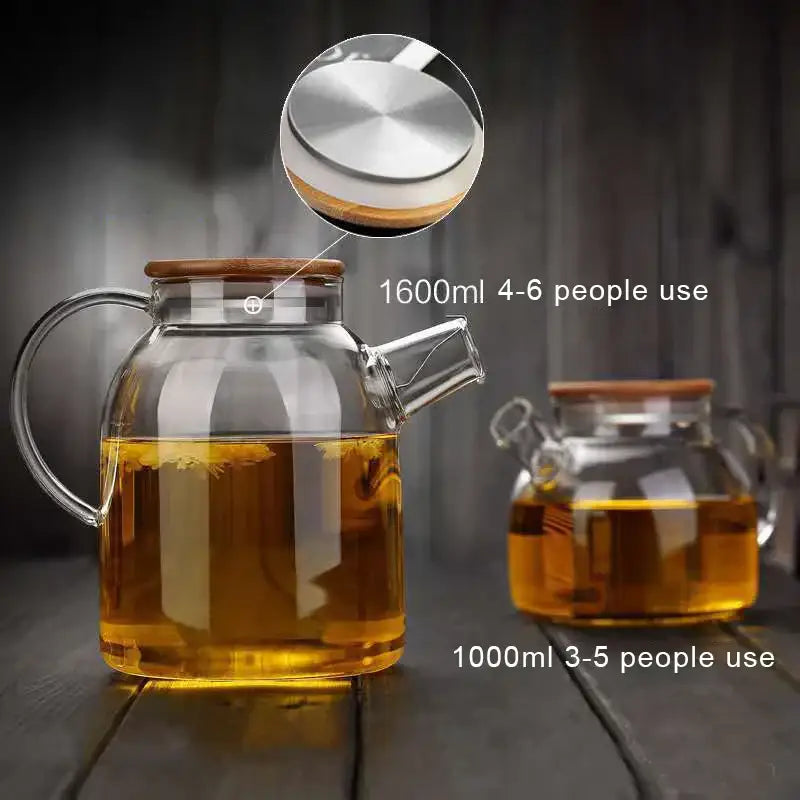 Glass Wood Lid Teapot