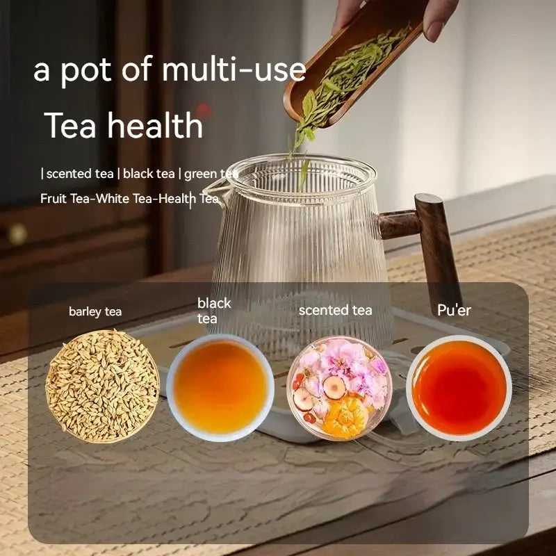 Glass Wood Handle 900ml Borosilicate Teapot